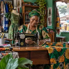 A tailor working in her shop